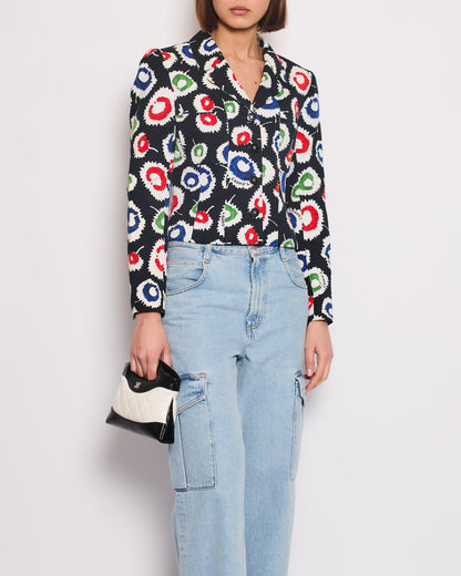 Chanel 97S Black Cropped Cotton Twill Jacket With Multi-Colour Abstract Print Detail FR 42 (UK 14)