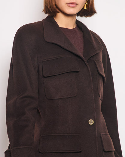 Chanel 98A Brown Cashmere Coat With Shoulder Pads and Pocket Details FR 42 (UK 14)