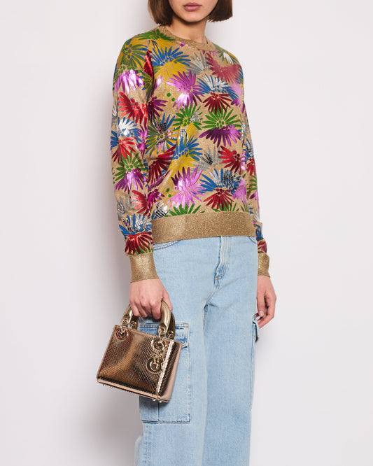 Chanel Coco Cuba Multicolour and Metallic Gold Jumper with Mosaic Details Size FR 36 (UK 8)