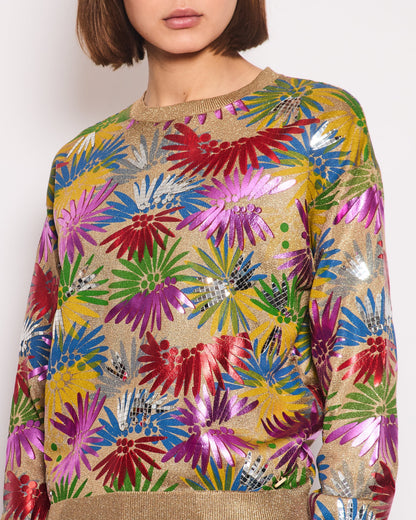 Chanel Coco Cuba Multicolour and Metallic Gold Jumper with Mosaic Details Size FR 36 (UK 8)