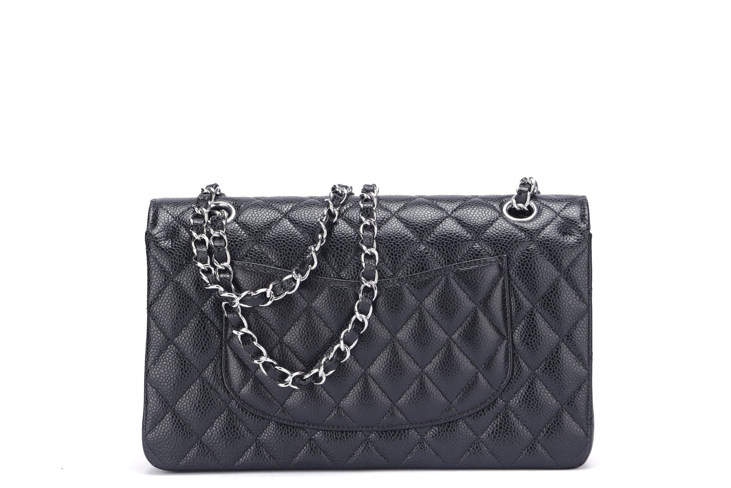 Chanel Classic Flap (XHX2xxxx) Medium Size Black Caviar, Silver Hardware, with Dust Cover & Box