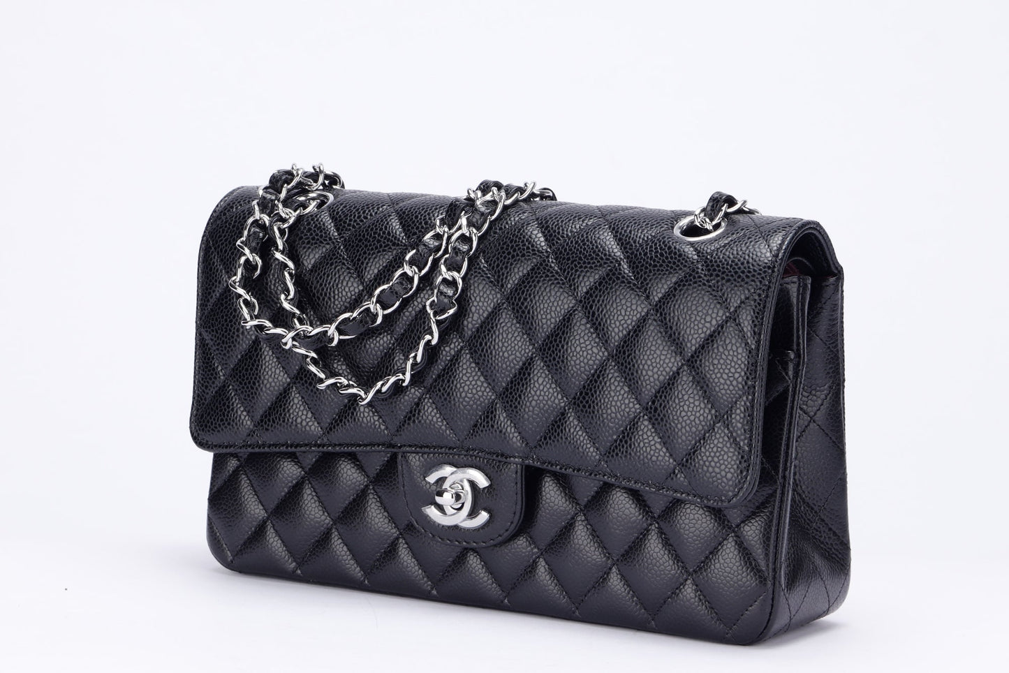 Chanel Classic Flap (XHX2xxxx) Medium Size Black Caviar, Silver Hardware, with Dust Cover & Box
