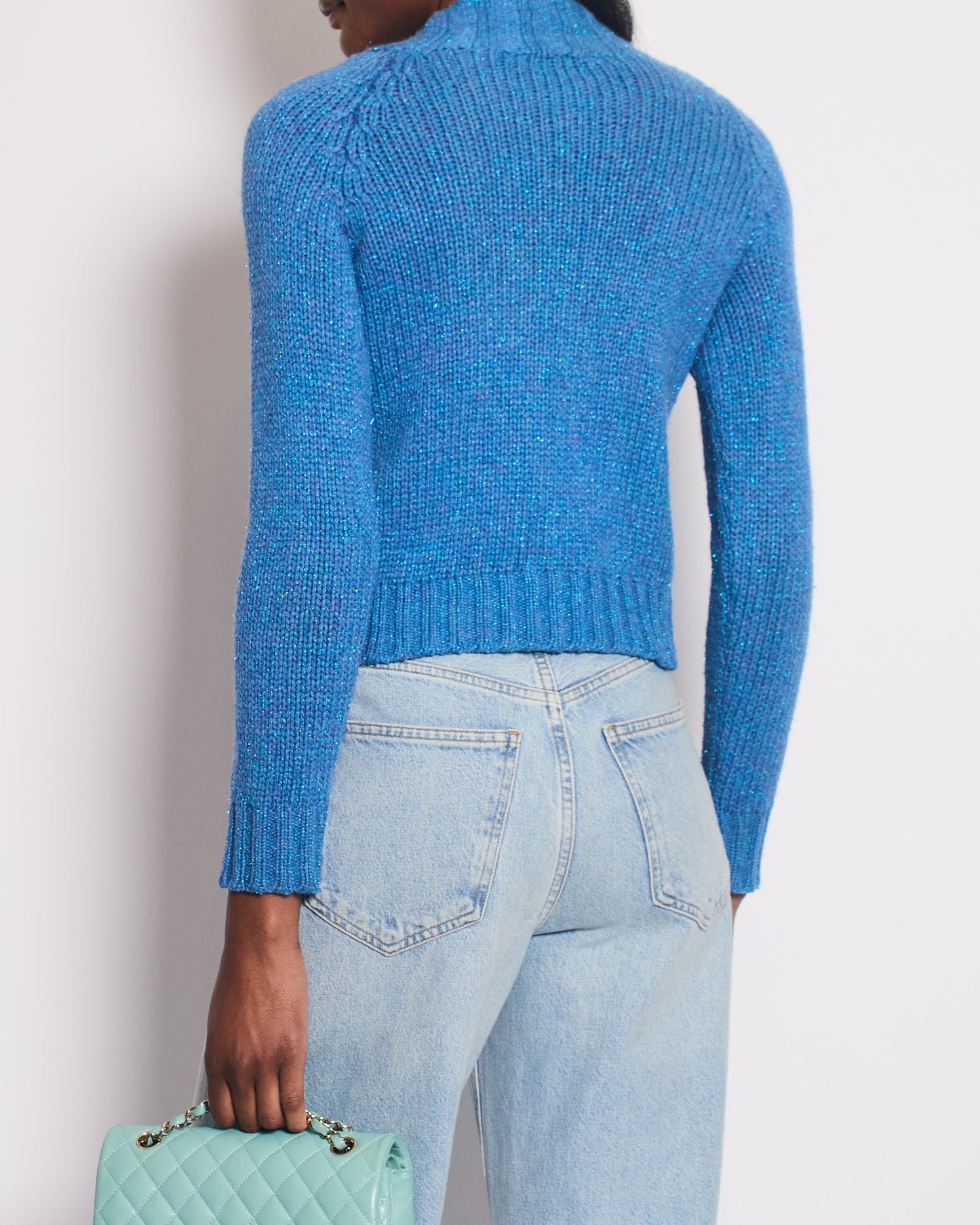 Chanel 01/A Blue Wool Jumper With Scarf Tie and Sparkle Detail Size FR 38 (UK 10)