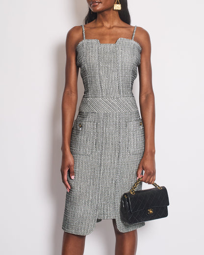 Chanel 14/C Navy Strap Tweed Midi Dress with Pocket Detail Size FR 40 (UK 12) RRP £2,200