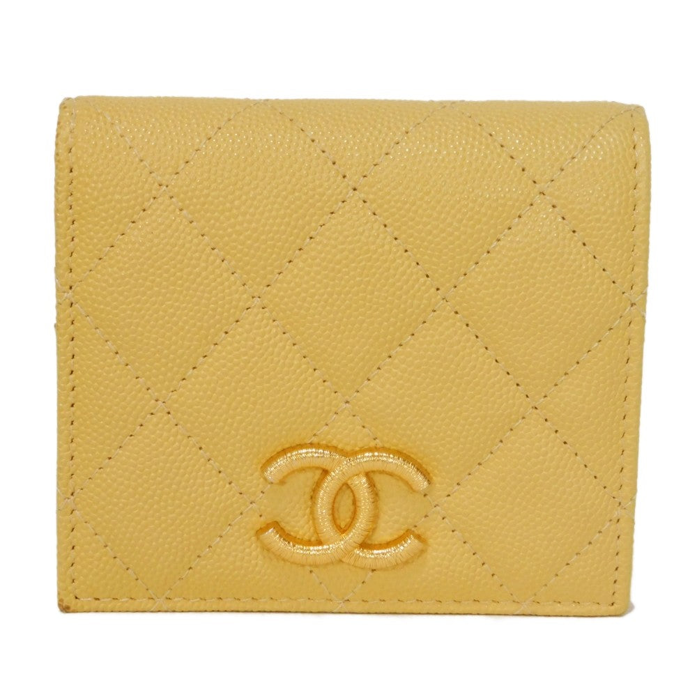 CHANEL Bifold Wallet AP3519 Grained shiny calfskin (embossed) Light yellow x light purple COCO Mark Small flap wallet Women