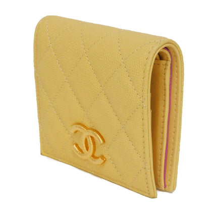 CHANEL Bifold Wallet AP3519 Grained shiny calfskin (embossed) Light yellow x light purple COCO Mark Small flap wallet Women