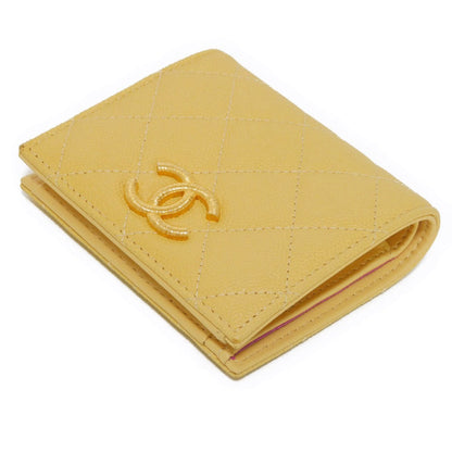 CHANEL Bifold Wallet AP3519 Grained shiny calfskin (embossed) Light yellow x light purple COCO Mark Small flap wallet Women