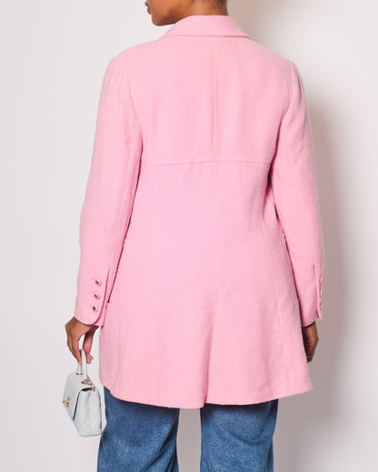 Chanel 94/P Pink Longline Tweed Jacket with Gold CC Logo Button Details, Size FR 40 (UK 12)