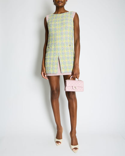 Chanel Yellow, Green Pink Boucle Tweed Shift Dress FR 36 (UK 8)