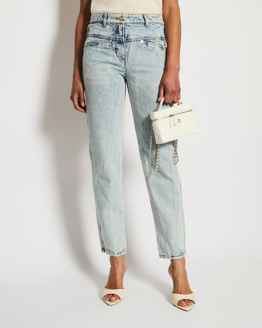 Chanel Blue Straight-Leg Jeans With Heart Silver CC Logo Buttons Size FR 34 (UK 6)