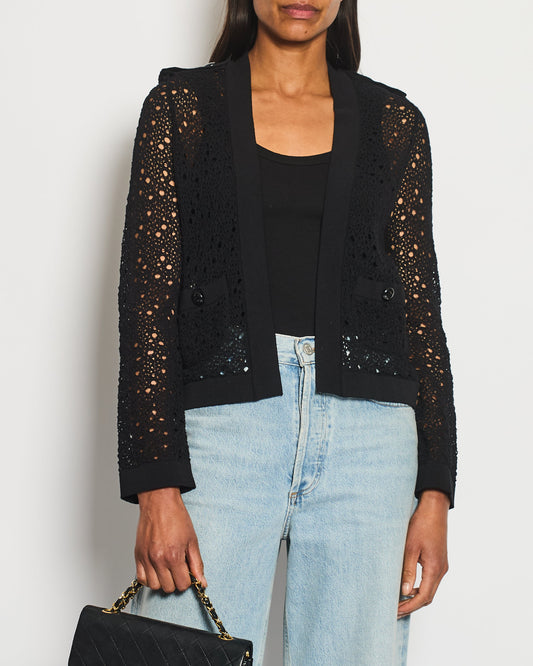 Chanel Black Crochet Cardigan with CC Logo Buttons Size FR 34 (UK 6)