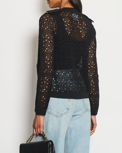 Chanel Black Crochet Cardigan with CC Logo Buttons Size FR 34 (UK 6)
