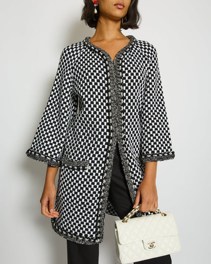 Chanel White and Black Checkered Coat with Trim Detailing Size FR 34 (UK 6) RRP £4,100