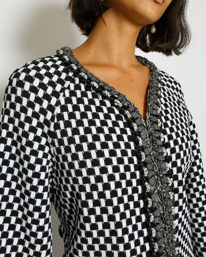 Chanel White and Black Checkered Coat with Trim Detailing Size FR 34 (UK 6) RRP £4,100
