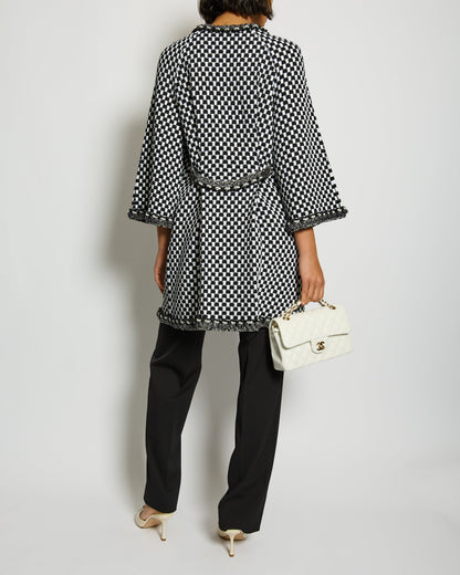 Chanel White and Black Checkered Coat with Trim Detailing Size FR 34 (UK 6) RRP £4,100