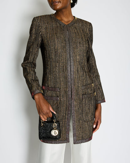 Chanel 10C Cruise Black, Red and Gold Tweed Longline Jacket with Metallic Trim Detail FR 40 (UK 12) RRP £2460
