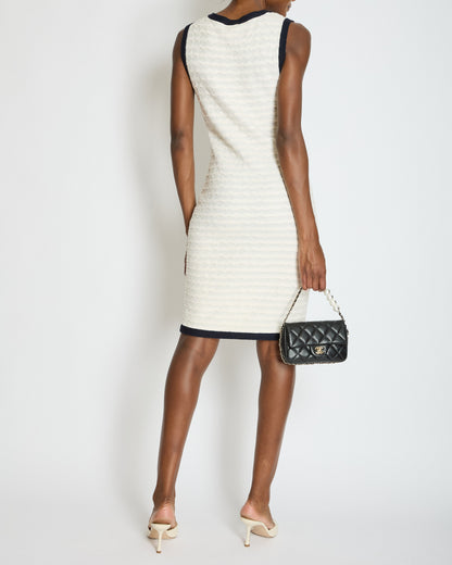 Chanel Cream Sleeveless Midi Dress with Navy Hem and Pocket Detail Size FR 34 (UK 6)