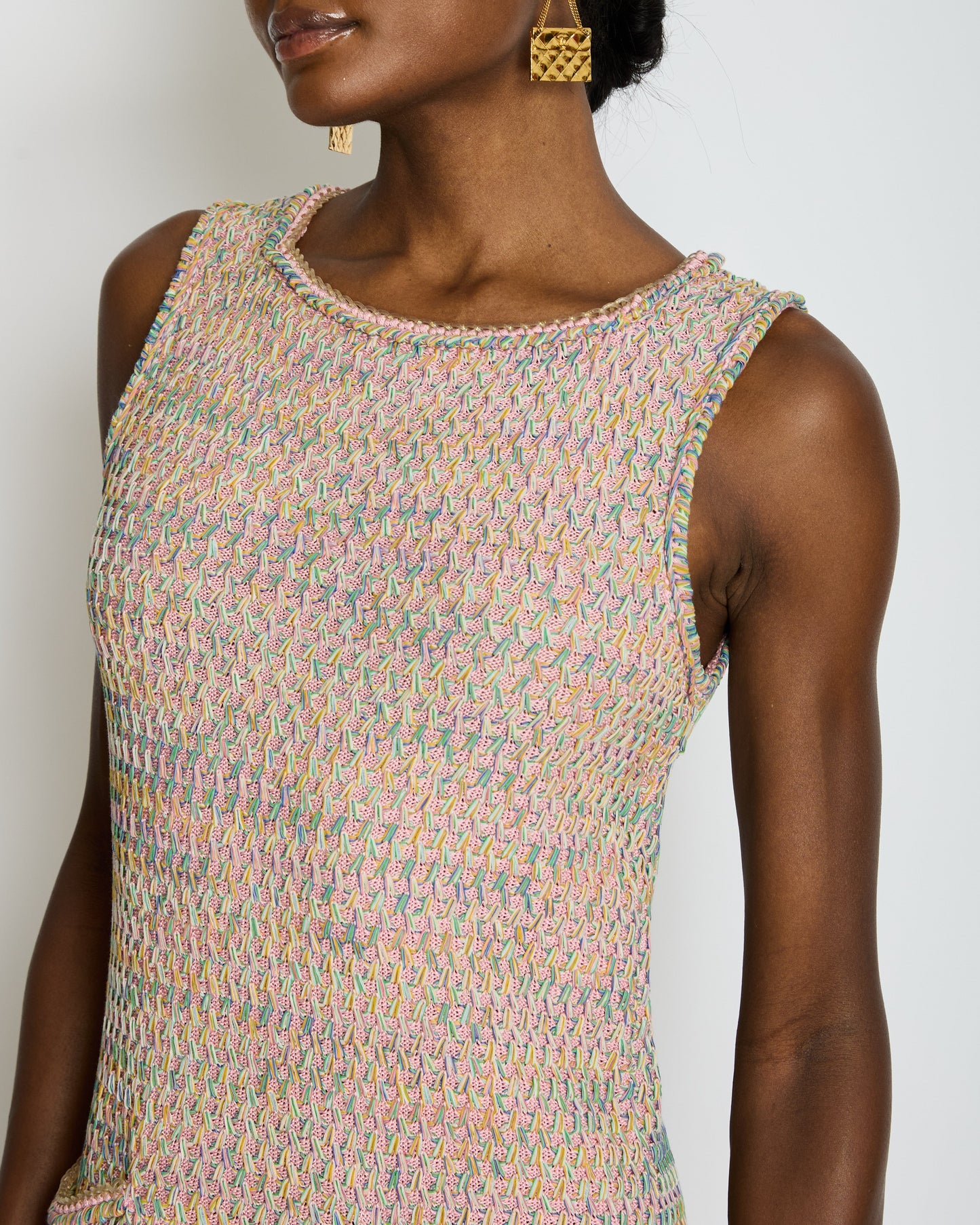 Chanel Pink Multicolour Knitted Mini Dress with CC Logo Detail Size FR 38 (UK 10)