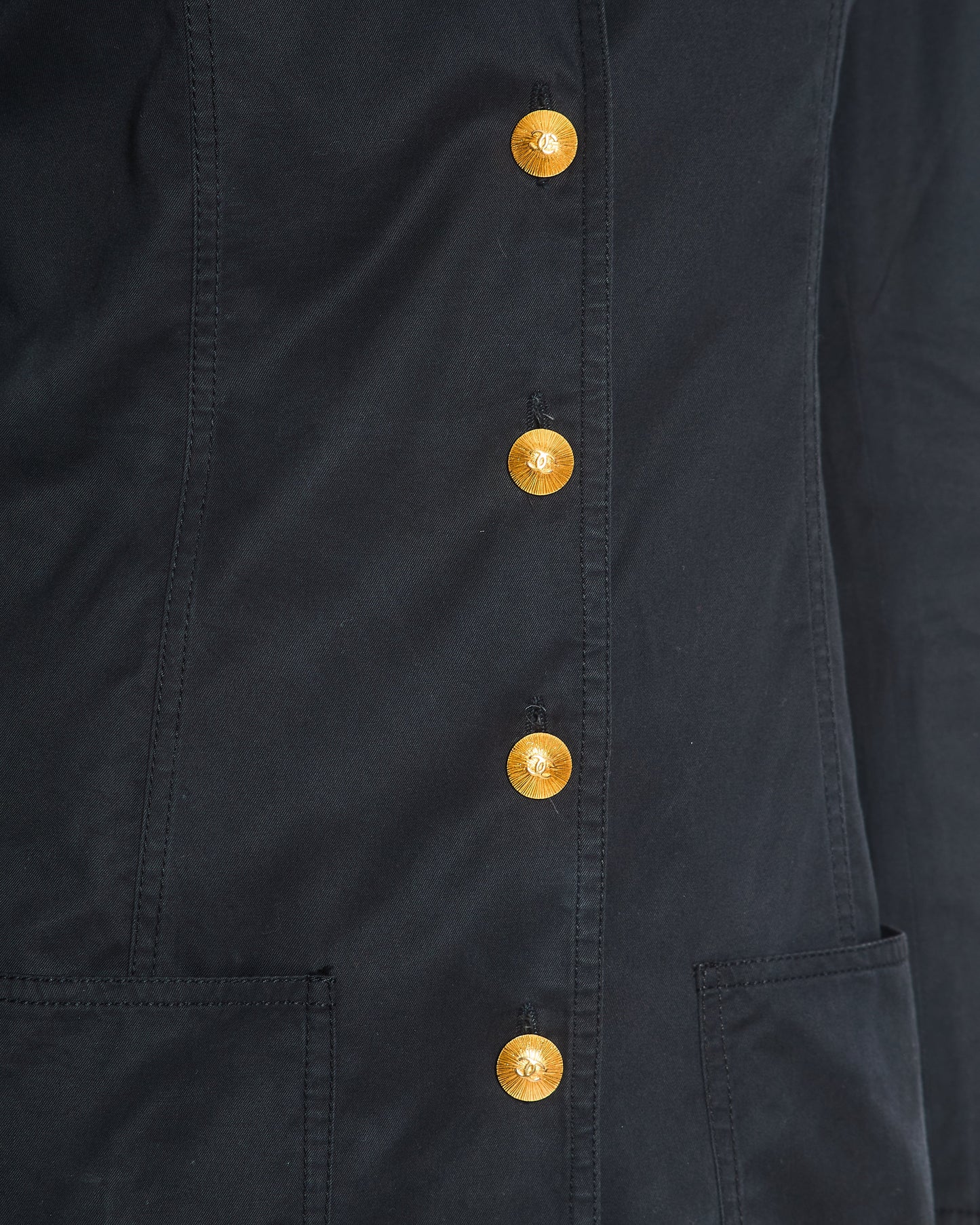 Chanel Black Vintage Lightweight Jacket With Gold CC Logo Buttons Size FR 36/38 (UK 8/10)