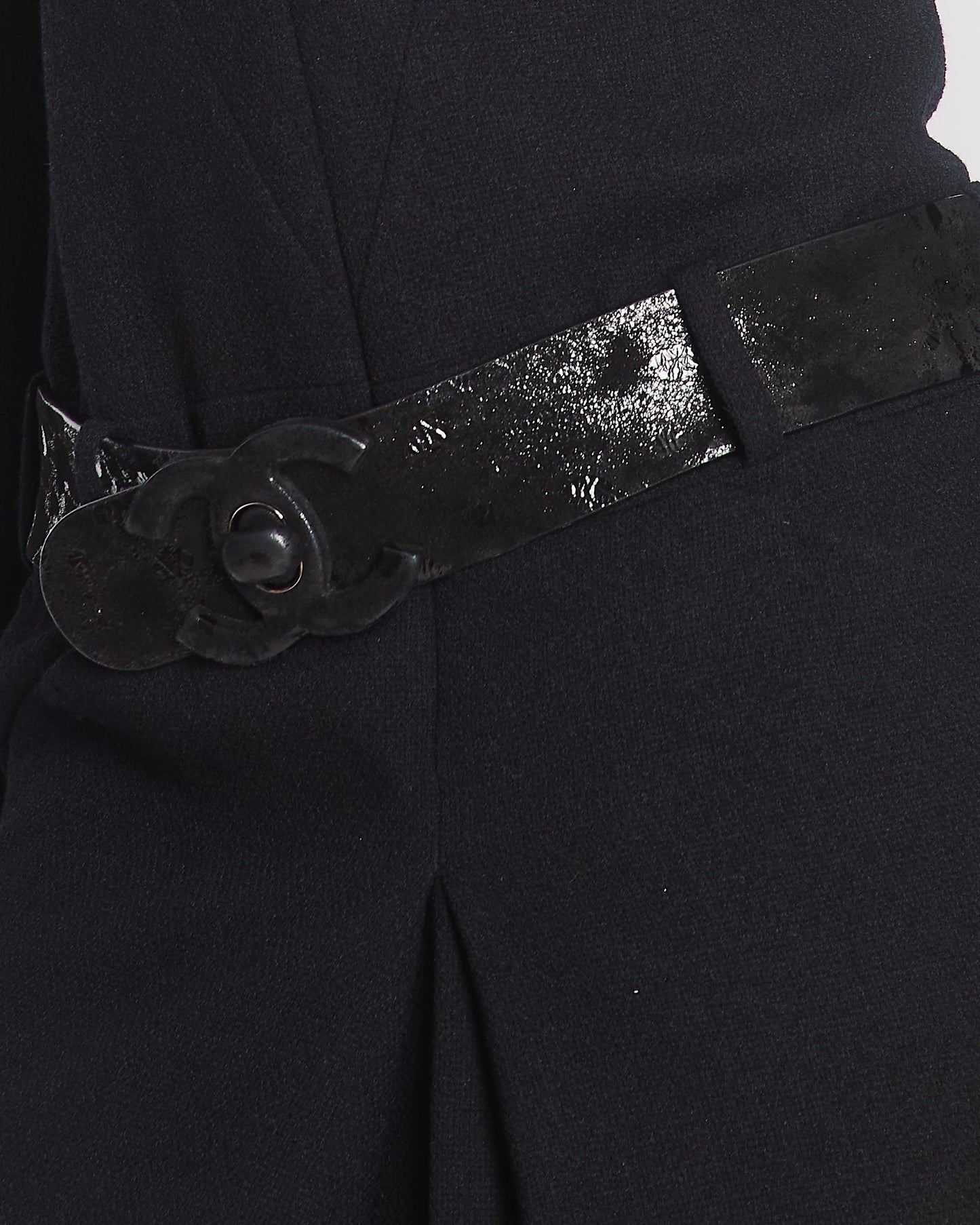 Chanel 09A Black Wool Short Dress with Crystal CC Buttons & CC Belt Details Size FR 34 (UK 6) RRP £3120