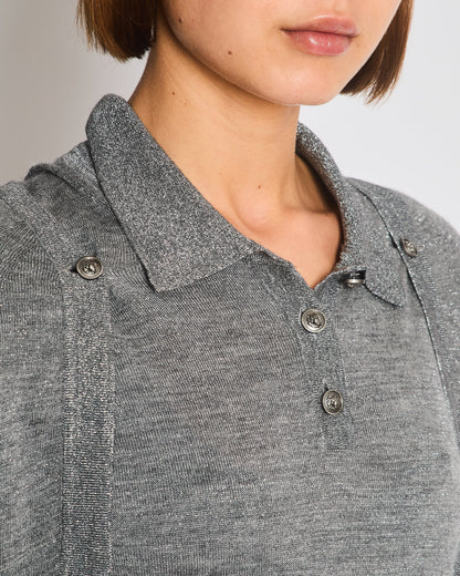 Chanel 08A Grey Two Piece Cashmere Detachable Top and Cardigan Set with Silver Metallic Details Size FR 40 (UK 12)
