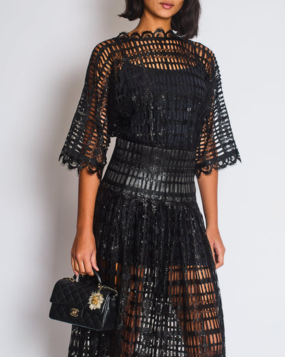 Chanel Black Iridescent Lace Dress With Concealed Zip Closure At Front Size FR 38 (UK 10)