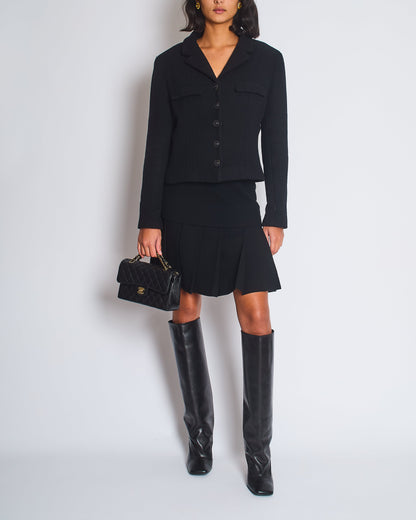 *FIRE PRICE* Chanel 02A Black Wool Jacket with Zips on The Sleeves & Leather Buttons Size FR 42 (UK 14)