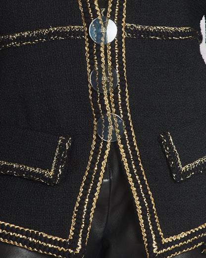 Chanel Metiers D'Art 17A Paris-Ritz Cosmopolitan Black Tweed Jacket with Gold Trim & Smokey Transparent Button Details Size FR 50 (UK 20) RRP £7450