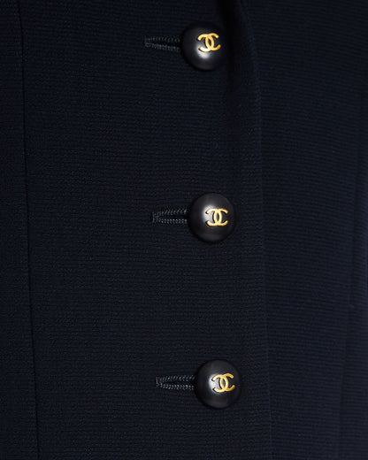 Chanel Vintage Navy Jacket with Black and Gold CC Buttons and Pocket Detail Size FR 38/40 (UK 10/12)