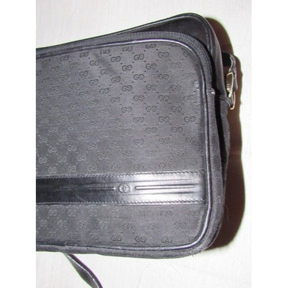 Gucci black leather & black micro Guccissima print canvas, roomy, cross body/messenger bag