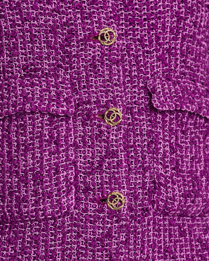 Chanel 21C Purple Tweed Blazer with CC Buttons and Pockets Detail Size FR 44 (UK 16)