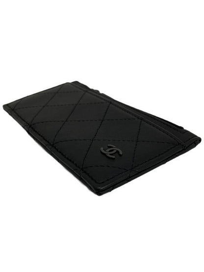 CC Logo Zipper Card Wallet Black Chanel