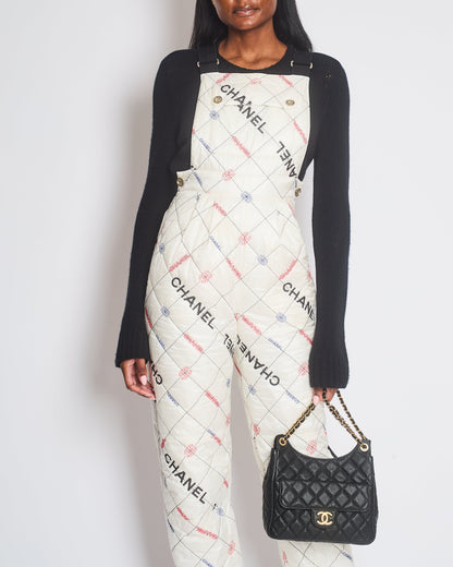 Chanel Fall 2021 White Quilted Ski Jumpsuit with Crystal Logo Details Size FR 34 (UK 6)