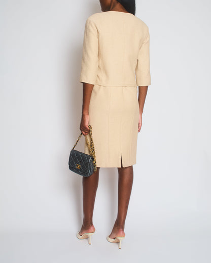 Chanel Cream Tweed Suit Jacket and Dress Set with Gold CC Logo Buttons Size FR 36-38 (UK 8-10)