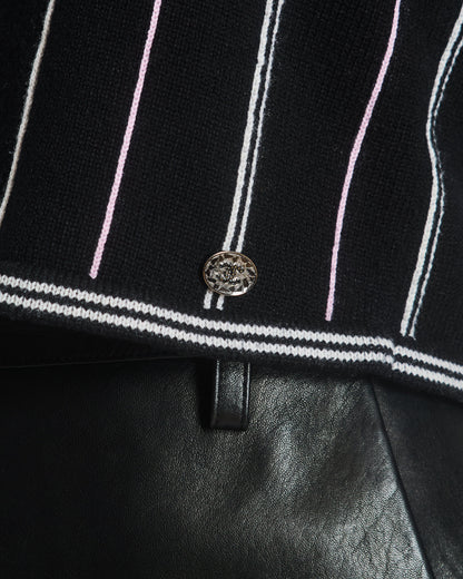 Chanel 23/P Black Knitted Vest Top with White & Light Pink Stripes Detail Size FR 38 (UK 10)