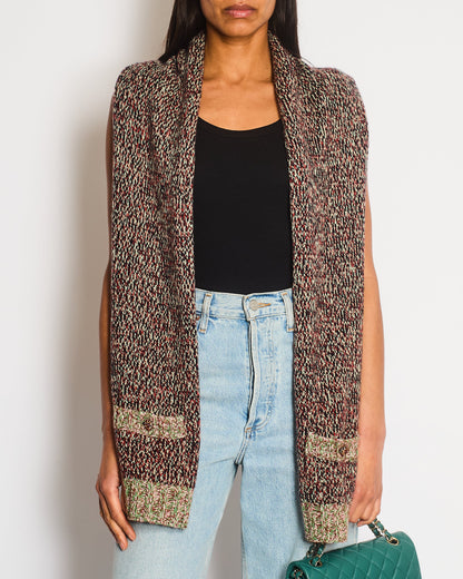 Chanel Green & Burgundy Knitted Gilet with CC Pocket Detail Size L (UK 12/14)