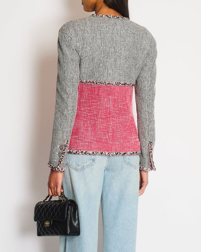 Chanel Pink and Grey Braided Trim Tweed Jacket with CC Logo Button Detailing Size FR 36 (UK 8)
