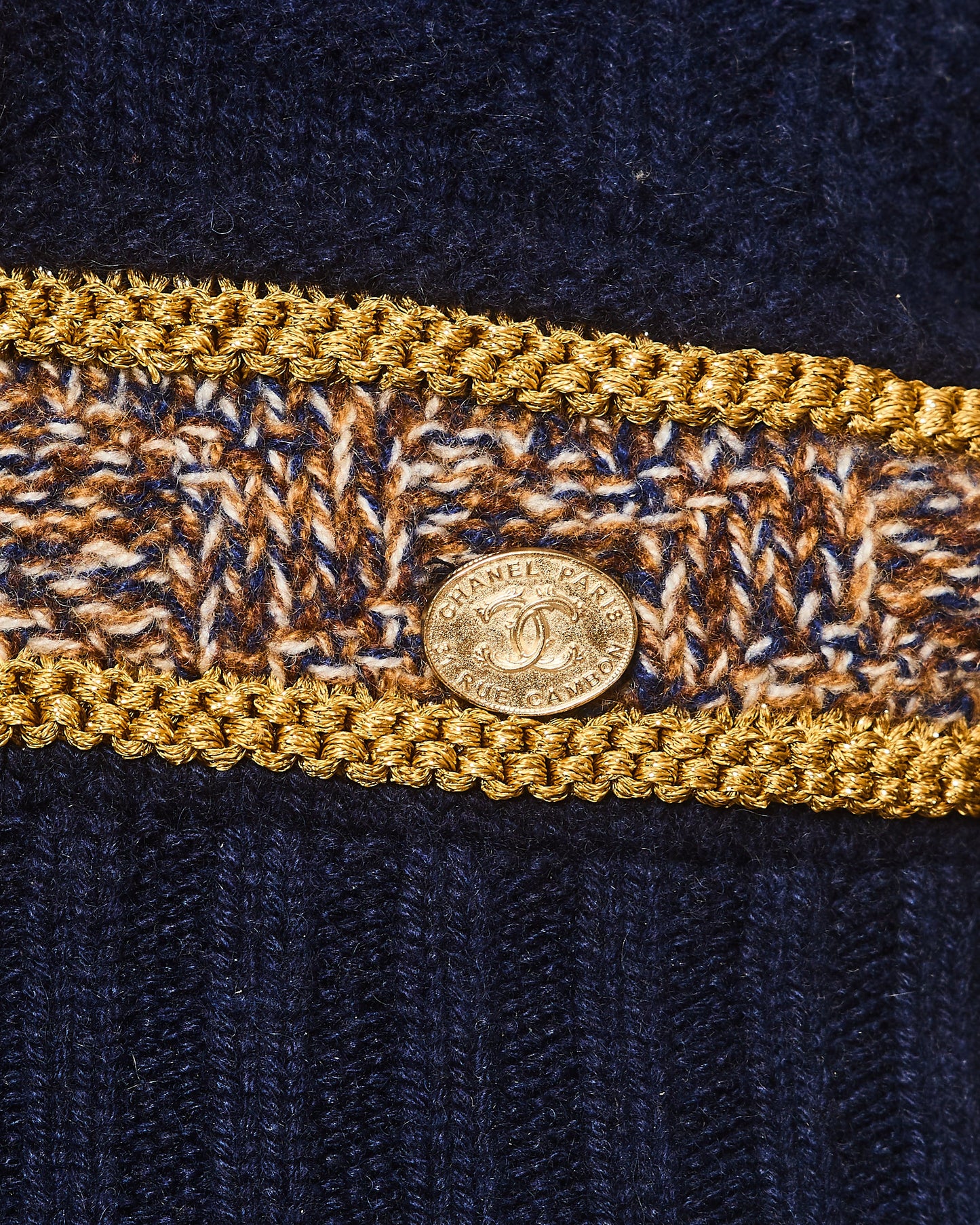 Chanel 21/A Navy Cashmere Knitted CC Jumper Size FR 38 (UK 10)