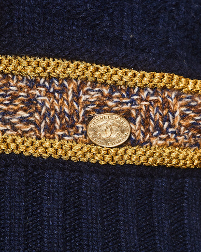 Chanel 21/A Navy Cashmere Knitted CC Jumper Size FR 38 (UK 10)