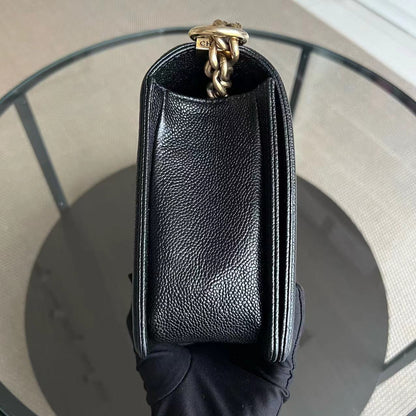 Caviar Boy New Medium 28CM Quilted Grained Calfskin Black Golden Hardware Series 20