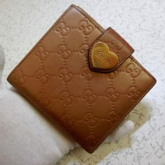 Gucci Camel Embossed Gold Heart Shaped Accent
