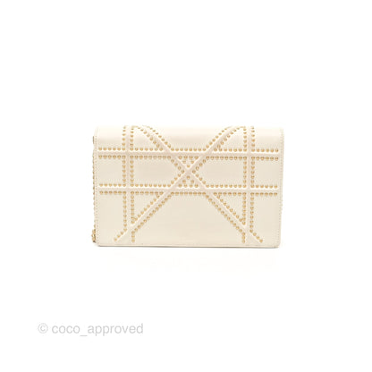 Christian Dior Diorama Wallet on Chain in White Calfskin Studded Gold