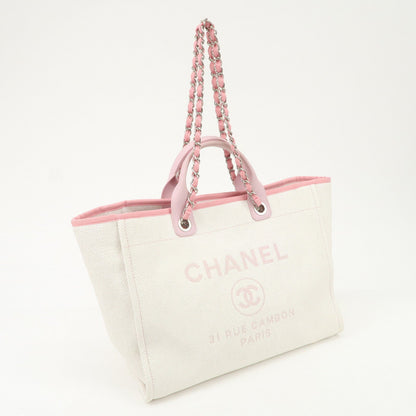 CHANEL Deauville Raffia Leather Chain Tote Bag GM Pink A66941