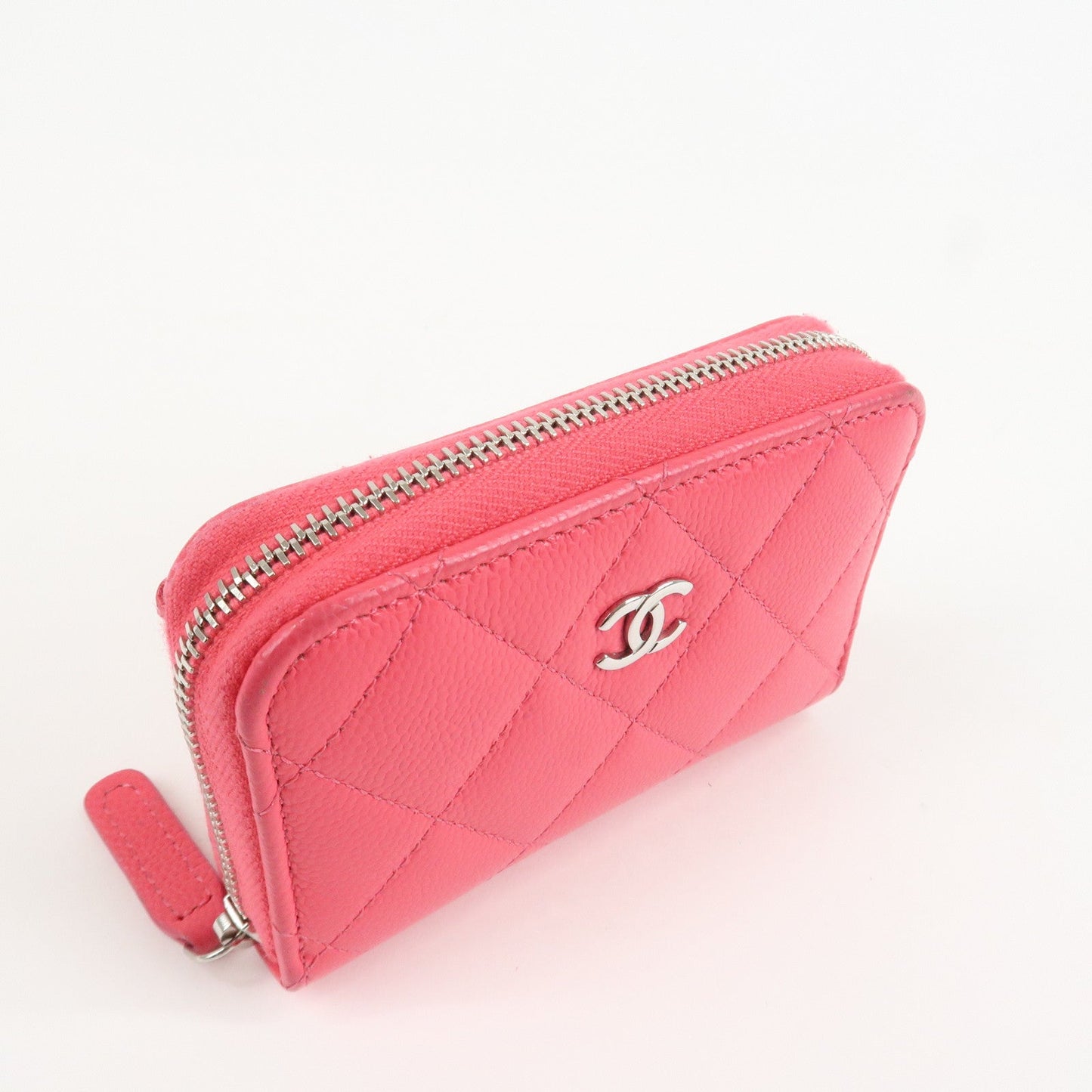CHANEL Matelasse Lamb Skin Zip Around Coin Case Pink A69271