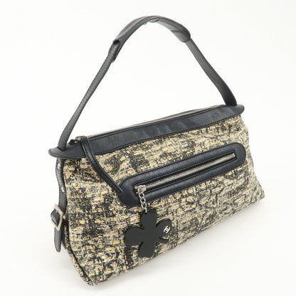 CHANEL Tweed Leather Shoulder Bag Hand Bag Black Beige