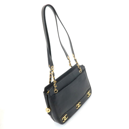 CHANEL Triple COCO Caviar Skin Tote Bag Black Gold