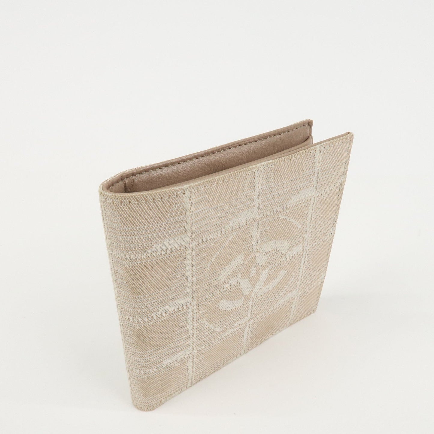CHANEL New Travel Line Nylon Jacquard Bi-hold Compact Wallet Beige