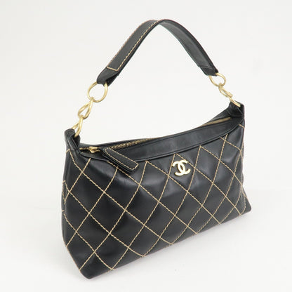CHANEL Wild Stitch Lamb Skin Shoulder Bag Hand Bag Black A20663