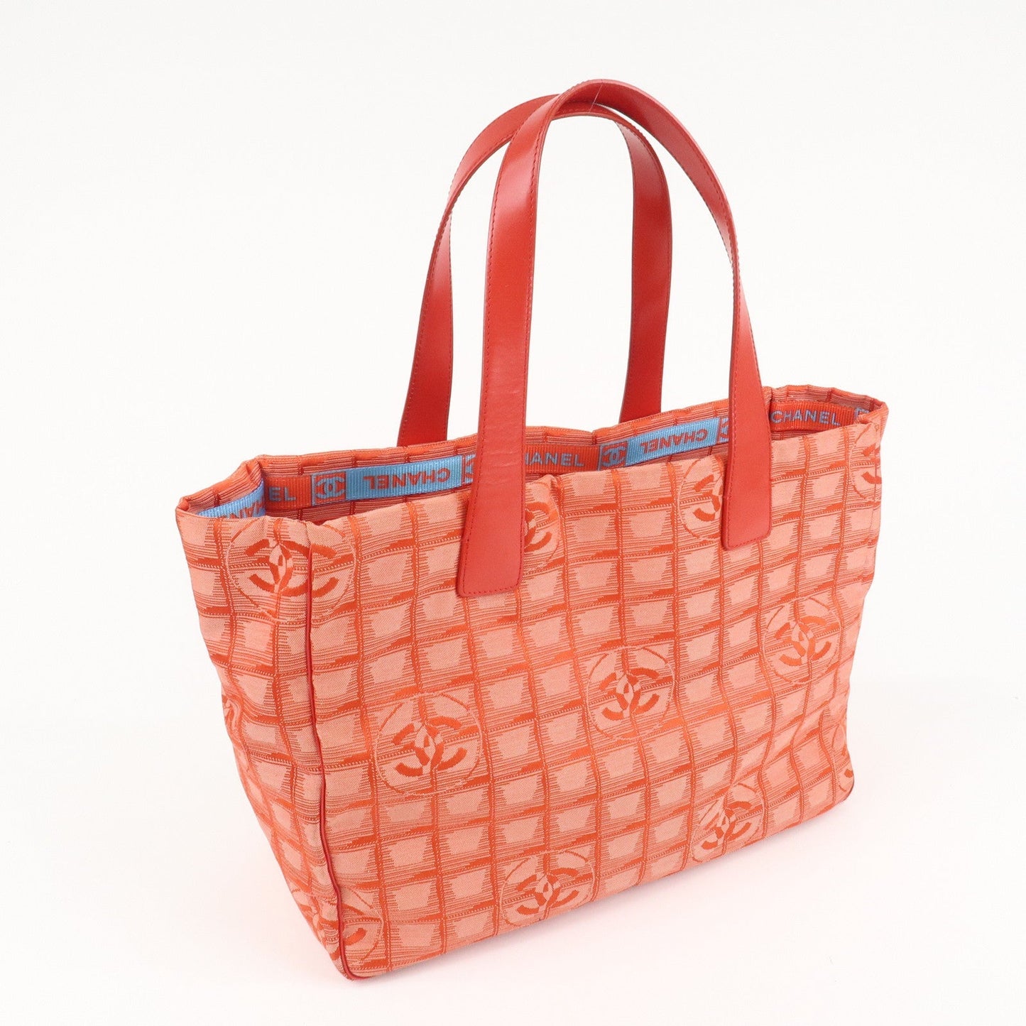 CHANEL New Travel Line Nylon Jacquard Leather Tote Bag Red A15991