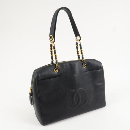 CHANEL COCO Mark Caviar Skin Chain Shoulder Tote Bag Black